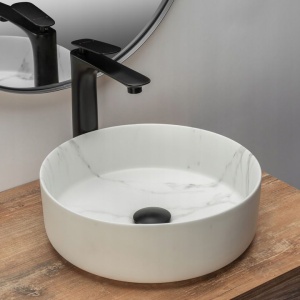 Chiuveta de blat REA SAMI Marble Mat, Dimensiuni 36 cm x 36 x 11.5 cm, Ceramica Sanitara,Fara Gaura baterie, Gri Mat - Img 2