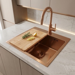 Chiuveta din otel cu set accesorii Rea Leo 40 Brush Copper - Img 3