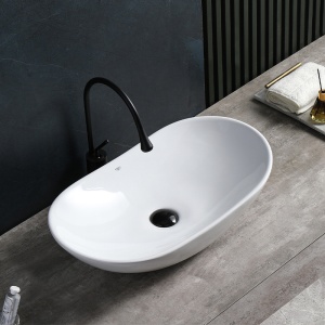 Chiuveta lavoar oval cu montaj pe blat, din ceramica, Lavi White Gloss 62 x 36 cm - Img 6
