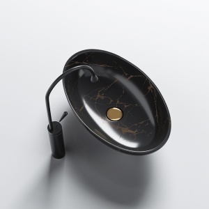 Chiuveta lavoar oval cu montaj pe blat, din ceramica,Lumo Black Marble Gloss 53 x 33 cm - Img 5