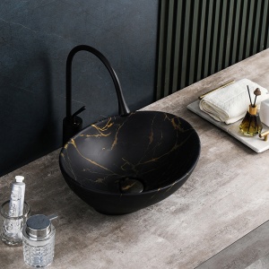 Chiuveta lavoar oval cu montaj pe blat, din ceramica neagra, Lumo Black Matt 40 x 33 cm - Img 6