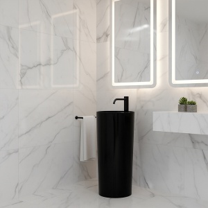 Chiuveta rotunda independenta tip piedestal din ceramica Lino negru lucios - Img 13