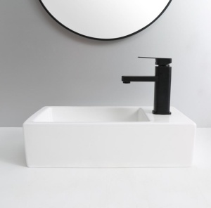 Chiuveta suspendata sau de blat PRO ROXY, Dimensiuni 46x 26x 12.5cm, Forma Dreptunghiulara, Ceramica sanitara, Cu gaura baterie, Alb - Img 3