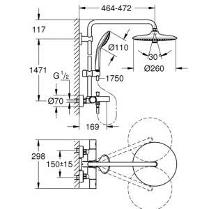Coloana de dus cu baterie termostatata si pipa cada Grohe Euphoria 260 - Img 2