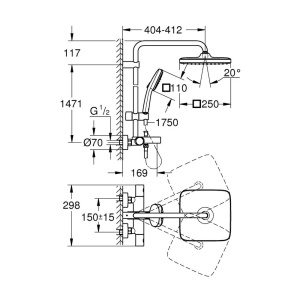 Coloana de dus cu termostat Grohe Tempesta Cube 250 cu finisaj crom lucios - Img 5