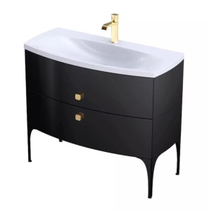 Dulap baza suspendat Oristo Louis 102 x 48 cm 2 sertare negru lucios - Img 2