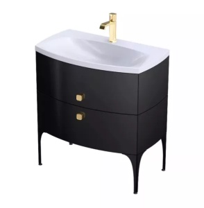 Dulap baza suspendat Oristo Louis negru lucios 82 x 48 cm cu 2 sertare