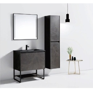 Lavoar baie incastrat din conglemerat, cu gaura baterie, negru mat, Veldman Lotus 60 x 46 cm - Img 5