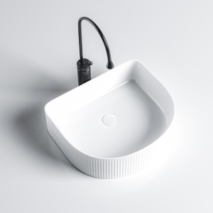 Lavoar ceramic alb cu caneluri si montaj pe blat Fino White Gloss 40 x 35 cm - Img 3