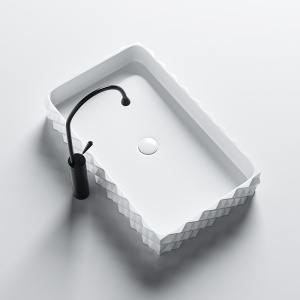 Lavoar ceramic dreptunghiular cu caneluri si montaj pe blat Pearl White 60 x 34 cm - Img 4