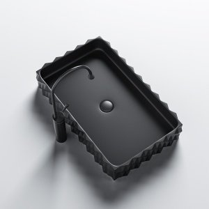 Lavoar ceramic dreptunghiular cu decoratii exterioare si montaj pe blat Pearl Black Matt 60 x 40 cm - Img 4
