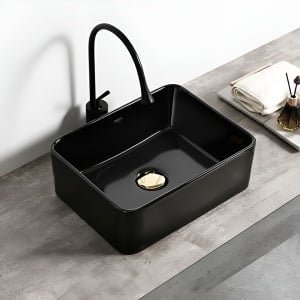Lavoar ceramic dreptunghiular cu fixare pe blat Luxo Black Gloss 41 x 31 cm - Img 4