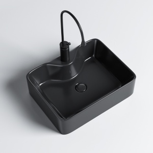 Lavoar ceramic dreptunghiular cu montaj pe blat Elise Black Gloss 48 x 37 cm - Img 3