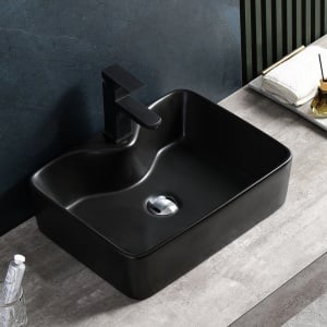 Lavoar ceramic dreptunghiular cu montaj pe blat Elise Black Matt 48 x 37 cm - Img 2