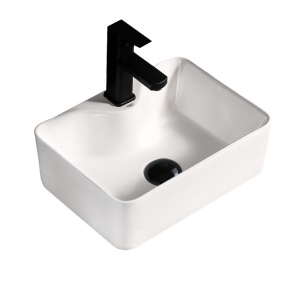Lavoar ceramic dreptunghiular cu montaj pe blat Elise White Gloss 48 x 37 cm - Img 8