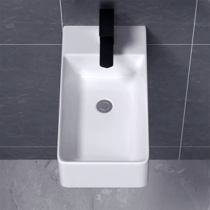 Lavoar ceramic dreptunghiular cu montaj pe blat Lucy White Gloss 46 x 25 cm - Img 15