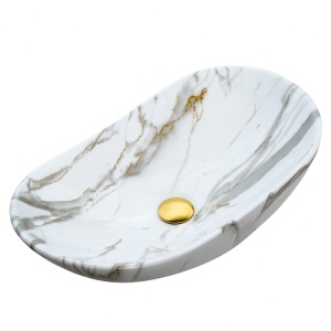 Lavoar ceramic oval alb marmorat cu montaj pe blat Lavi White Gloss 62 x 36 cm