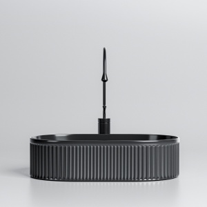 Lavoar ceramic oval cu caneluri cu montaj pe blat Elix Black Gloss 49 x 31 cm - Img 4