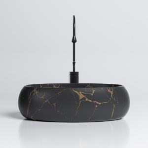 Lavoar ceramic oval cu fixare pe blat Cari Black&Marble Matt 50 x 31 cm - Img 4