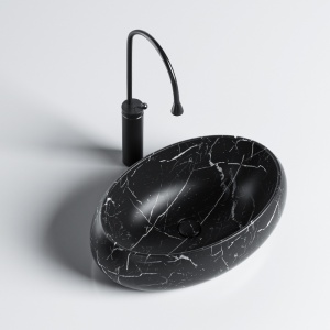 Lavoar ceramic oval cu montaj pe blat Cari Black&Marble White Matt 60 x 40 cm - Img 4
