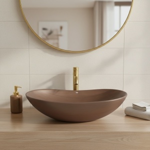 Lavoar ceramic oval cu montaj pe blat Lavi Brown Matt 62 x 36 cm - Img 4