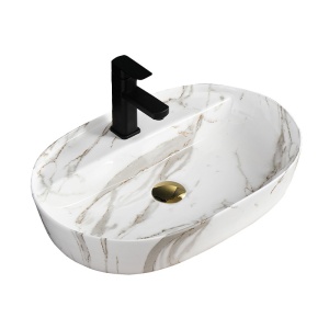 Lavoar ceramic oval cu montaj pe blat, marmura alb lucioasa Emi White Gloss 60 x 40 cm - Img 6