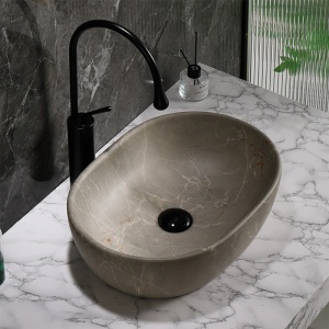 Lavoar ceramic oval cu montaj pe blat Neo Beige 48 x 34 cm - Img 6
