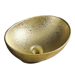 Lavoar ceramic oval cu montaj pe blat si structura aurita Lumo 40 x 33 cm