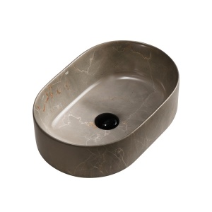 Lavoar ceramic oval din marmura bej cu montaj pe blat Navi 46 x 31 cm - Img 3