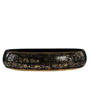 Lavoar ceramic oval negru cu decoratiuni aurii si montaj pe blat Cari 60 x 40 cm - Img 3