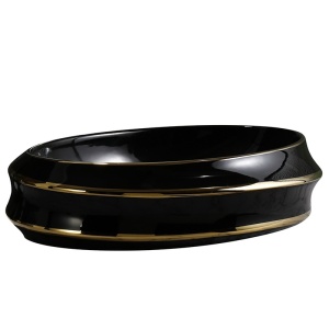 Lavoar ceramic oval negru cu linii aurii si montaj pe blat Yoko Black Gloss 60 x 40 cm - Img 8