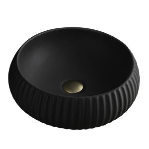 Lavoar ceramic rotund cu caneluri si montaj pe blat Naomi Black Matt 40 x 15 cm