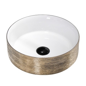 Lavoar ceramic rotund cu interior alb si exterior auriu si montaj pe blat Lava 36 x 12 cm - Img 3