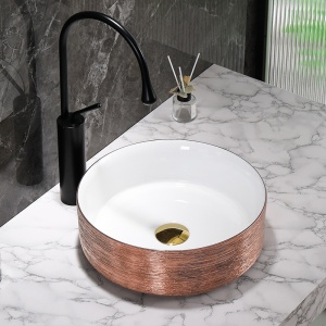 Lavoar ceramic rotund cu interior alb si exterior cupru periat cu montaj pe blat Lava 36 x 12 cm - Img 8