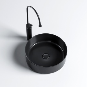 Lavoar ceramic rotund cu montaj pe blat Lava Black Gloss 36 x 12 cm - Img 3