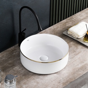 Lavoar ceramic rotund cu montaj pe blat Lava White Gloss 36 x 12 cm - Img 2