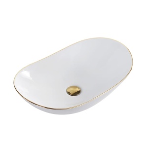 Lavoar De Blat PRO ZUZAN, Dimensiuni 60.5 X 36 X 15 Cm, Forma Ovala, Ceramica Sanitara, Alb/Auriu - Img 1