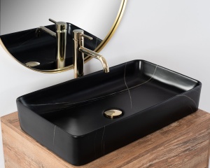 Lavoar De Blat REA DENIS BLACK STONE MATT, Dimensiuni 61 X 35 X 11 Cm, Montaj Pe Blat, Design Deosebit, Ceramica Sanitara, Negru Mat - Img 4