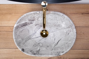 Lavoar de blat REA LARA STONE, 35x 48.5x 13.5 cm, Montaj Pe Blat, Design Deosebit, Forma Rotunda, Ceramica Sanitara, Gri - Img 3