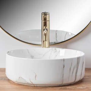 Lavoar De Blat REA SAMI AIAX SHINY, Dimensiuni 35.5 X 35.5 X 12 Cm, Montaj Pe Blat, Design Deosebit, Ceramica Sanitara, Alb - Img 2