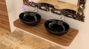 Lavoar De Blat REA SOFIA, Dimensiuni 41 X 34.5 X 15 Cm, Montaj Pe Blat, Design Deosebit, Forma Ovala, Ceramica Sanitara, Negru - Img 10