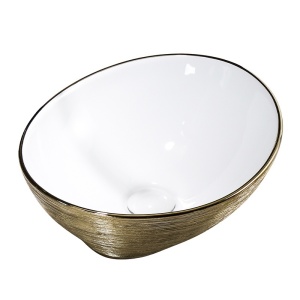 Lavoar oval cu montare pe blat culoare auriu periat Lumo 33 x 40 cm - Img 9