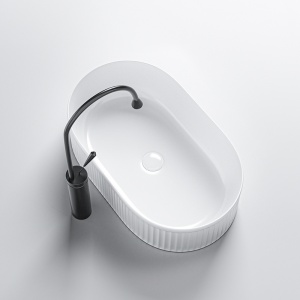 Lavoar oval din ceramica cu caneluri si montaj pe blat Elix White Gloss 49 x 31 cm - Img 5