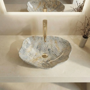 Lavoar pe blat asimetric imitatie piatra Rea Pearl Ruststone - Img 5