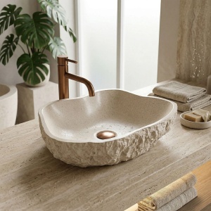 Lavoar pe blat bej imitatie piatra Rea Isla Warm Beige - Img 5