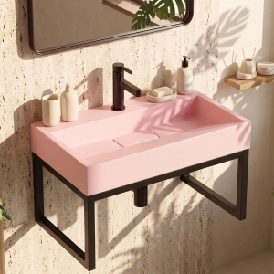 Lavoar pe blat cu cadru Rea Goya roz pastel 60 cm - Img 4