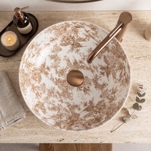 Lavoar pe blat din ceramica Juliana Brown, rotund, design vintage maro - Img 6