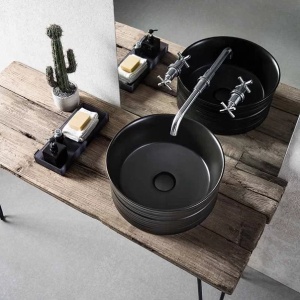 Lavoar pe blat Fluminia My Black Circle negru mat 41 cm - Img 3