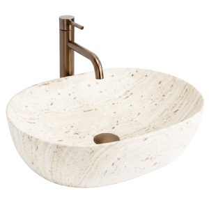 Lavoar pe blat Rea Amelia Travertine Classic oval 48 cm finisaj mat - Img 7