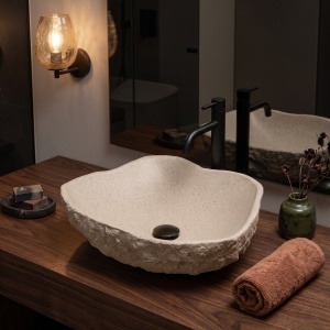 Lavoar pe blat Rea Isla Warm Beige cu textura de piatra naturala - Img 8